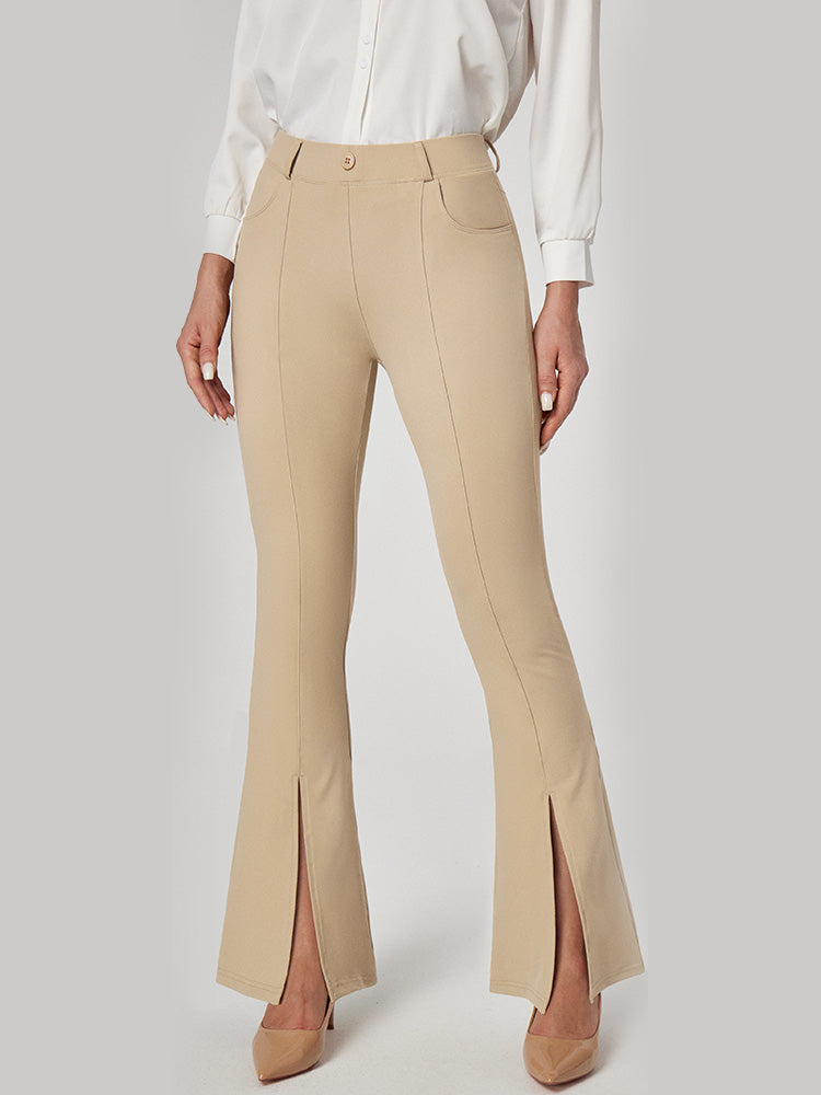 Khaki Split Leg Flare Trousers