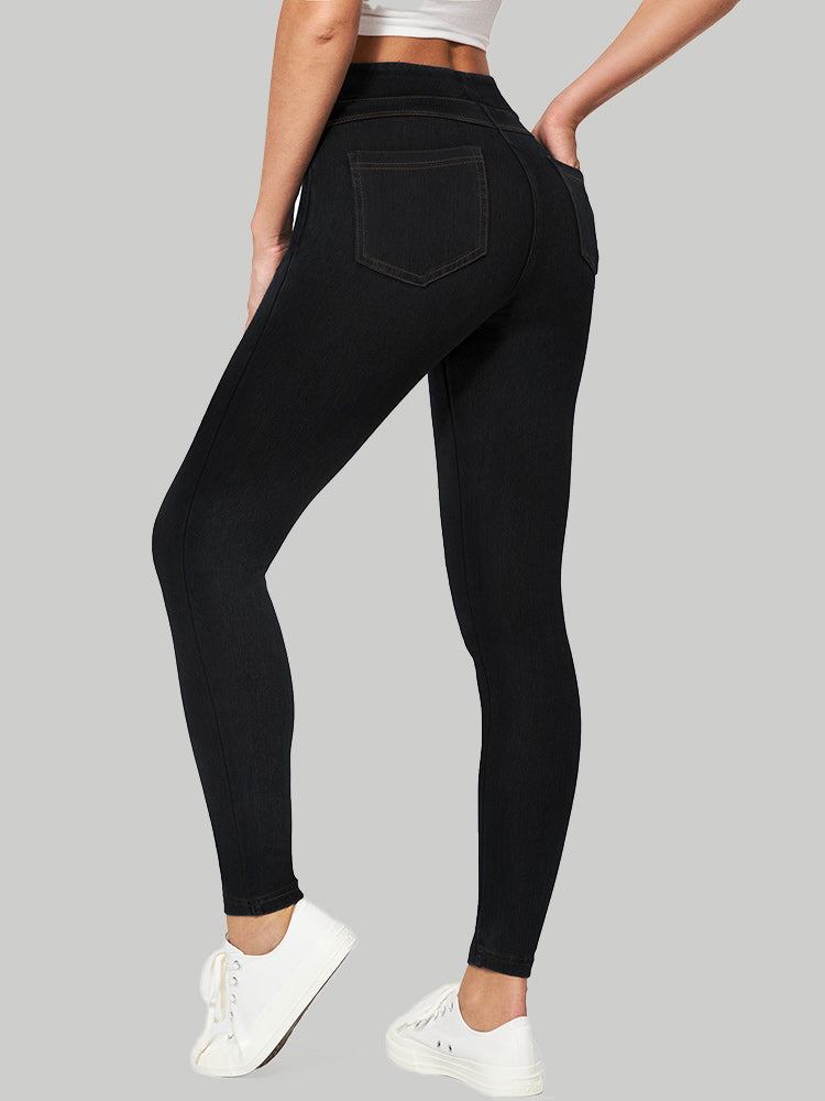 IUGA High Waist Stretchy Knit Jeggings for Women - Black / XS