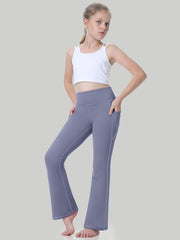 IUGA Girls' High Waist Flared Yoga Pants With Pocket gray blue