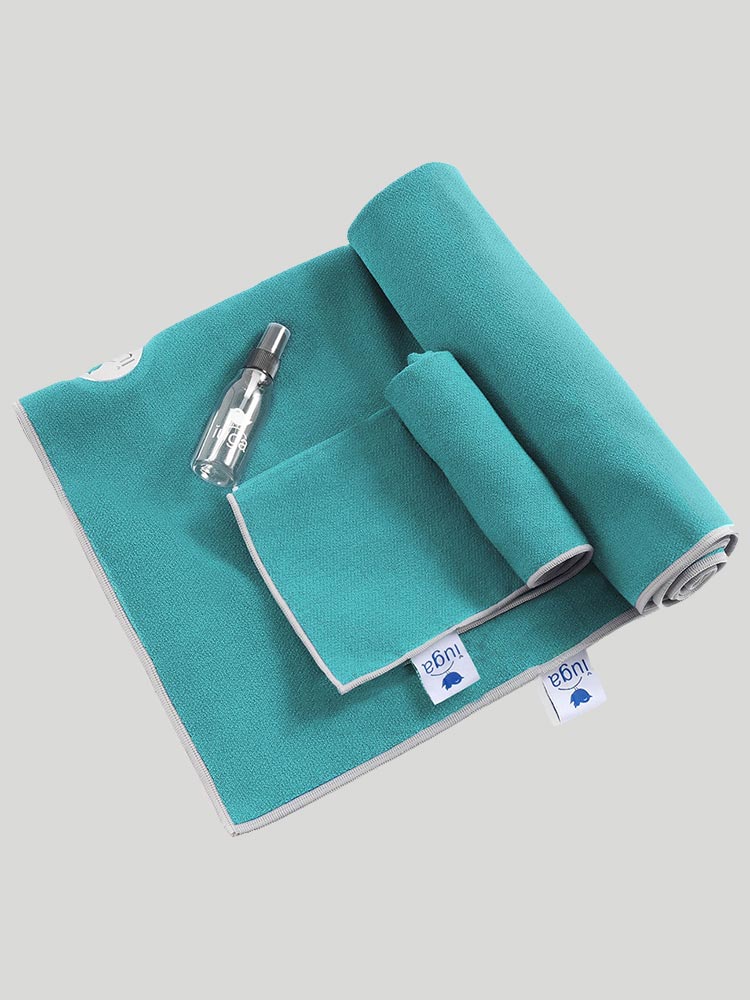 IUGA Microfiber Yoga Towel With Corner Pockets & Hand Towel 2 In 1 Set turquoise