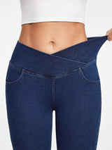 IUGA High Waist Crossover Flare Jeans for Women With Pockets