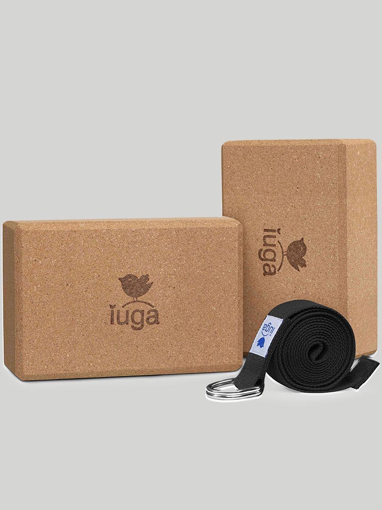 IUGA yoga blocks with straps cork