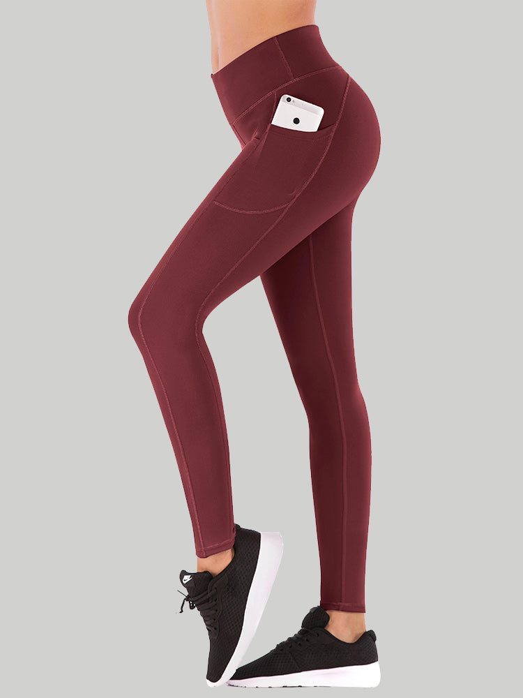 IUGA HeatLAB™ Fleece Lined Leggings With Pockets - Wine / XS