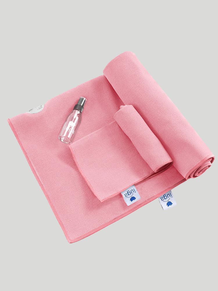 IUGA Microfiber Yoga Towel With Corner Pockets & Hand Towel 2 In 1 Set pink