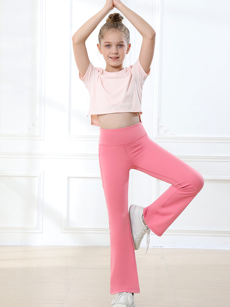 IUGA Girls' High Waist Flared Yoga Pants With Pocket pink