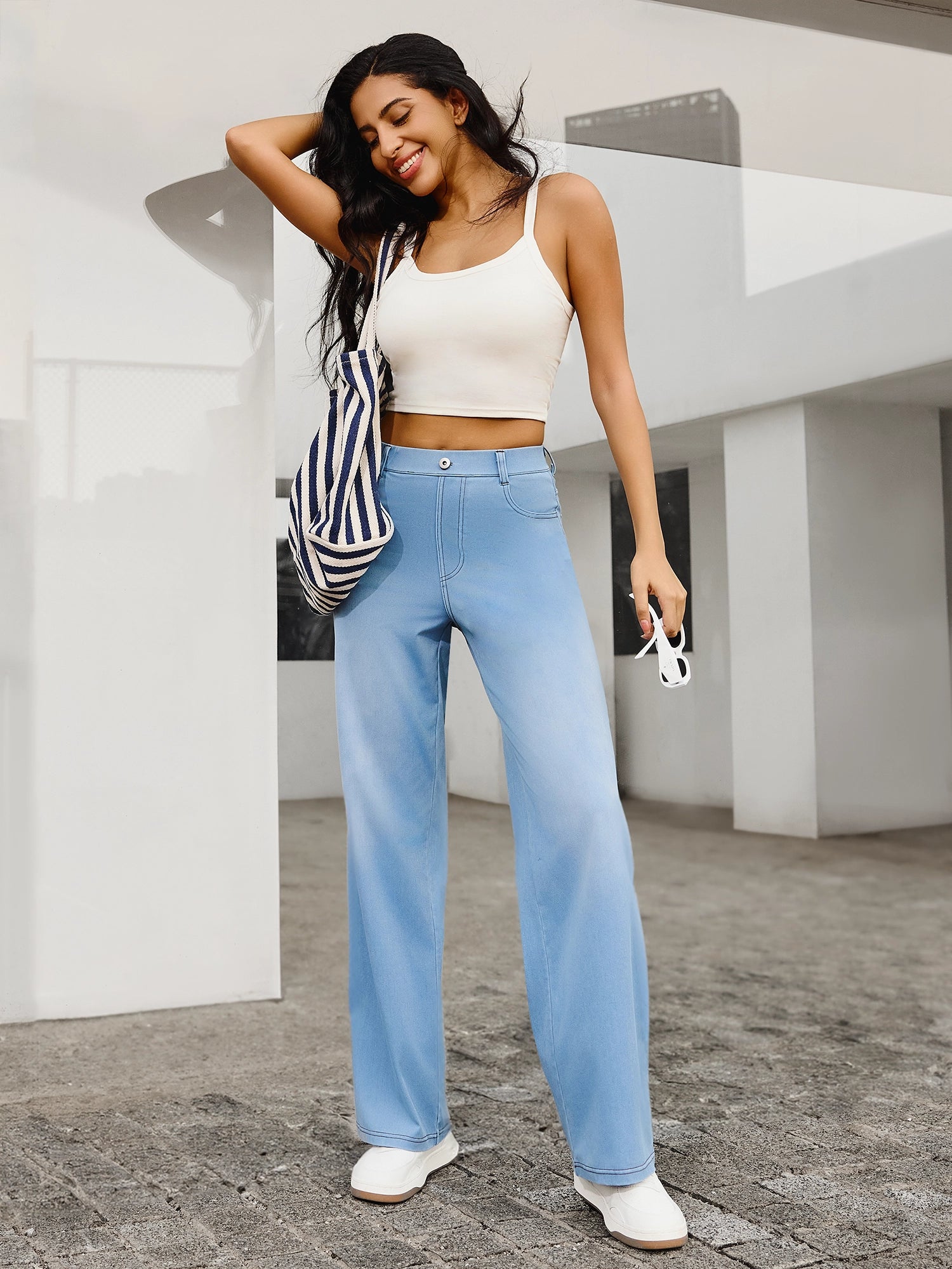 IUGA FlexDenim™ High Waist Pull On Wide Leg Jeans - IUGA