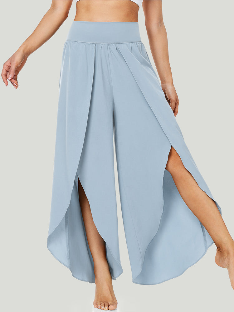Women's Wrap Wide Leg Pants High Waist Side Split Palazzo Pants Vacation  Beach Flowy Pants with Tie, Blue, Small : : Everything Else