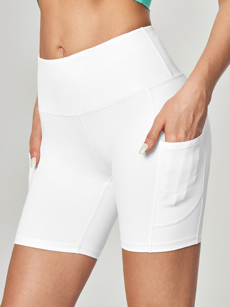 IUGA 6" High Waist Biker Shorts With Pockets white