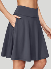 IUGA 20" High Waisted Knee Length Skirts With Pockets gray
