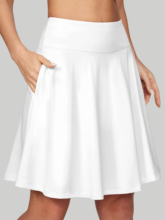 IUGA 20" High Waisted Knee Length Skirts With Pockets white
