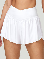 IUGA High Waisted 2 In 1 Crossover Flowy Shorts white