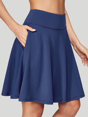 IUGA 20" High Waisted Knee Length Skirts With Pockets blue