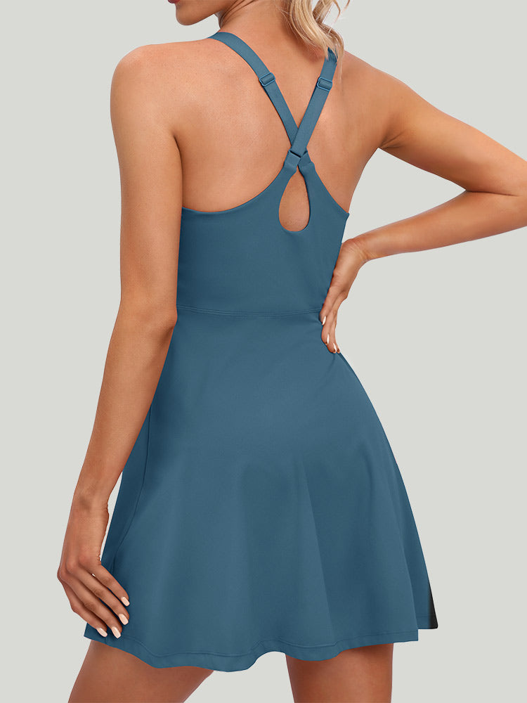 IUGA Tennis Dress With Built in Shorts & Bra - Sea Blue / XS