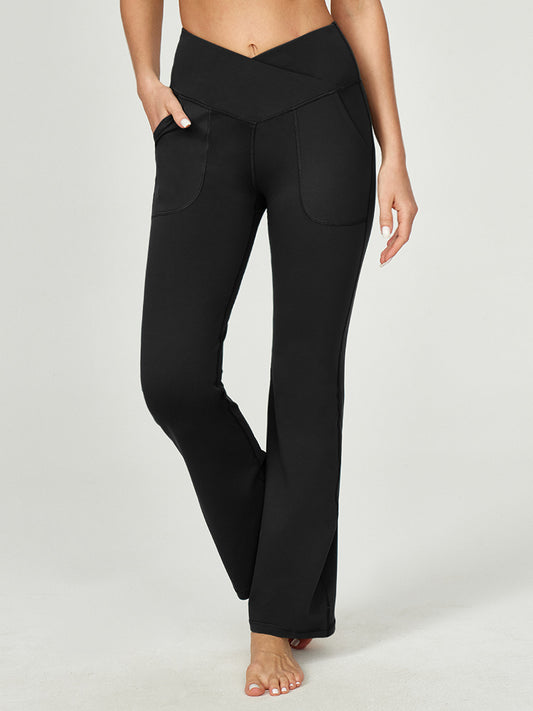 IUGA High Waisted Crossover Bootcut Yoga Pants With Pockets black