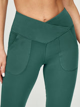 IUGA High Waisted Crossover Bootcut Yoga Pants With Pockets slate green