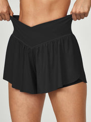 IUGA High Waisted 2 In 1 Crossover Flowy Shorts