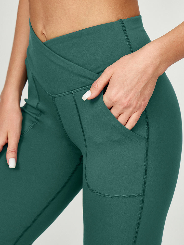 IUGA High Waisted Crossover Bootcut Yoga Pants With Pockets slate green