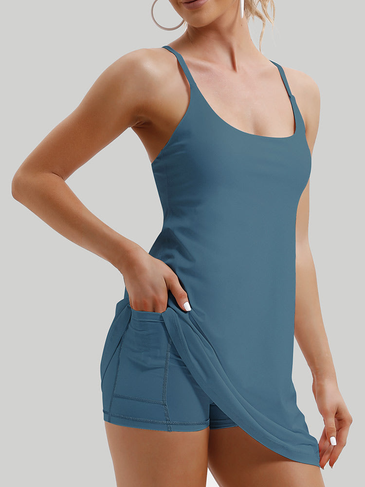 IUGA Tennis Dress With Built-in Bras & Shorts, Sea Blue / XS